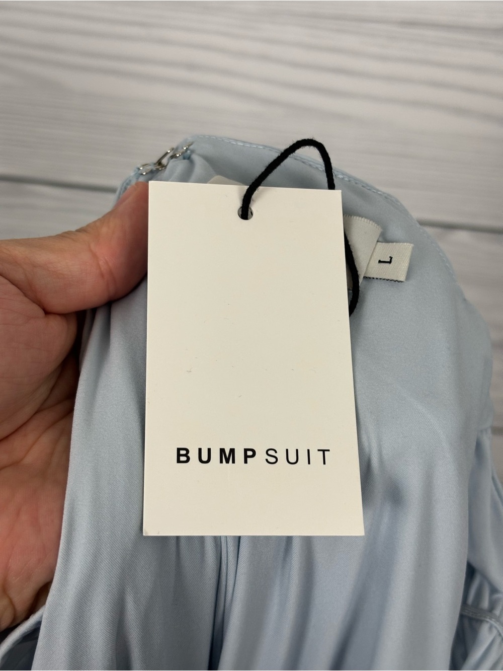 Bumpsuit maternity airbrush off the shoulder dress size large NWT Powder blue - Picture 9 of 10